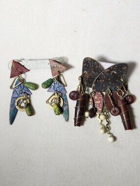 1980s Art Teacher Aesthetic Dangle Earrings Mixed Media Set